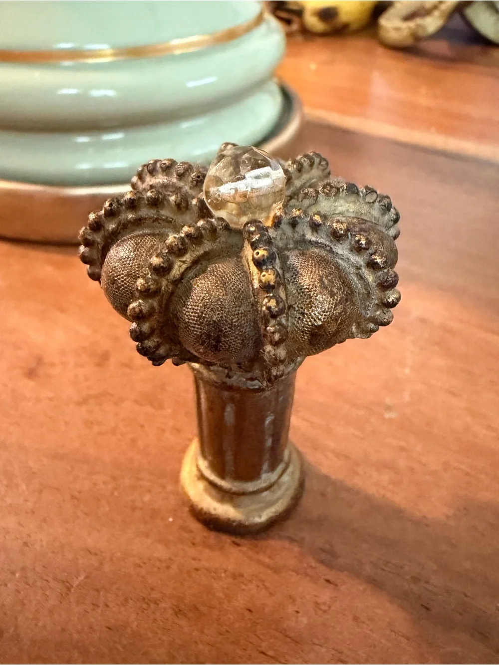 Victorian Pastoral scene porcelain brass Table Lamp sage green Gold Trim